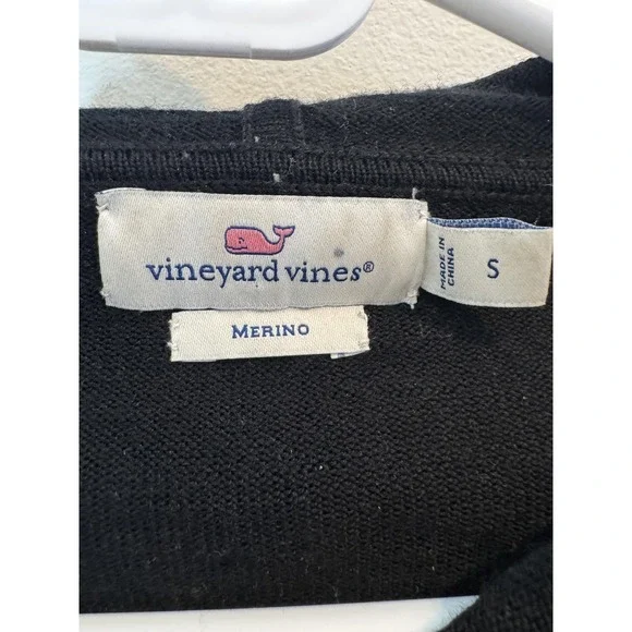Vineyard Vines Sweater Womens Small Black Merino Wool Hooded Full Zip Knit - Picture 3 of 8